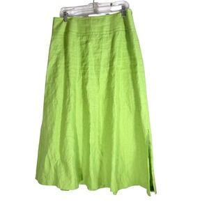 Talbots Vibrant Green Irish Linen size 14 Maxi Skirt side slits